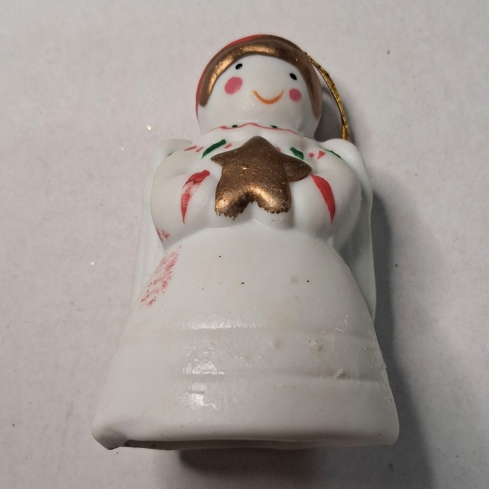 Vintage Porcelain Angel Christmas Bell Ornament BOA 1980s